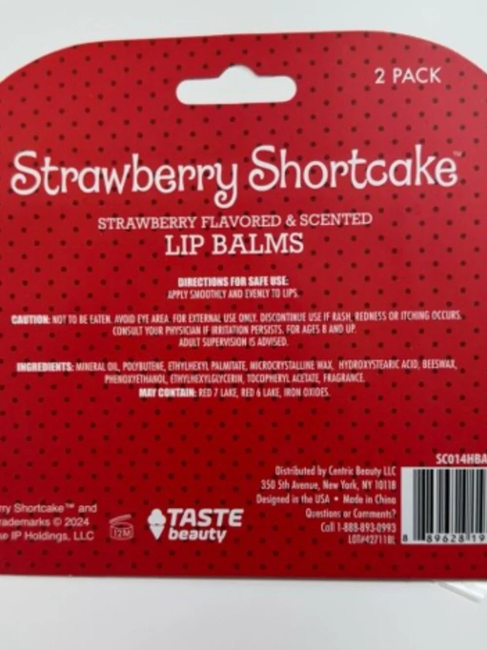 Taste Beauty Strawberry Shortcake Lip Balms 2 Strawberry Flavored Lip Balms NIP